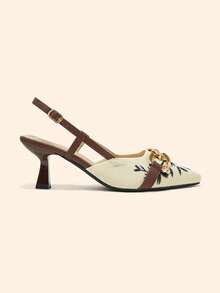 CUCCOO BASICS Women's Fashion Fabric Pointed High-Heeled Shoes, Suitable For Christmas And Spring Wear Fall Shoes - Black and white 1 - View 6