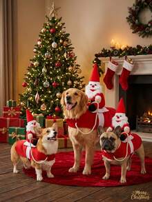 PETSIN 1PC Large Dog Clothes, Cat Pet Supplies, Riding Gear, Santa Suit, Dog Costumes, Funny Cat Outfits, Halloween Transformation Costumes - Red - View 5