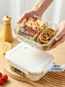 1PC Microwave Can Heat Glass Lunch Boxes For Office Workers, Lunch Boxes For Refrigerators, And Large Capacity Fresh-Keeping Bowls With Rice And Meal Boxes,Kitchen,Christmas Gift - White - View 2