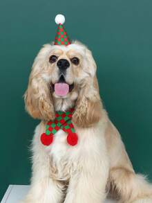 PETSIN Pet Christmas Party Hat And Knitted Scarf Set, Xmas Pom Pom Costume Accessories For Cats Small Dogs, Holiday Photo Props - Multicolor - View 10