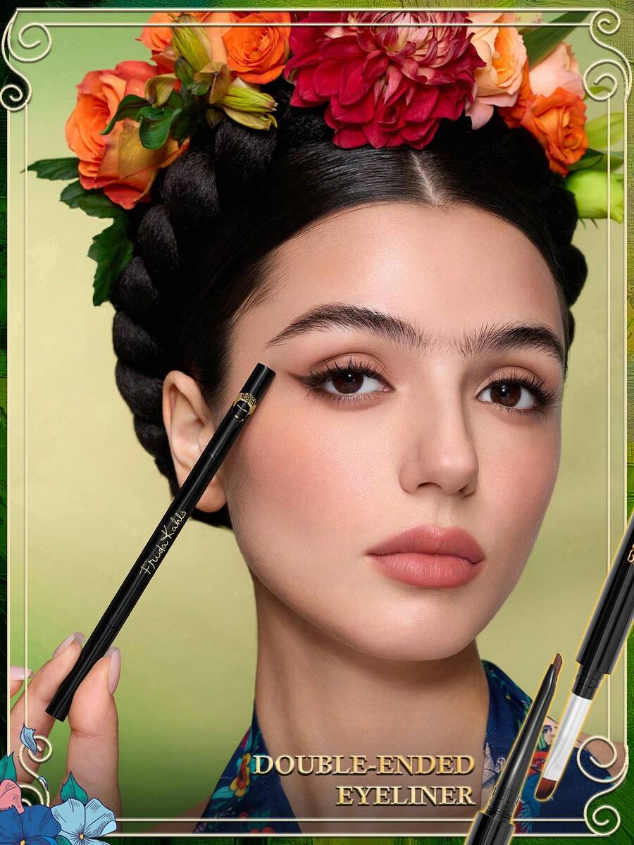 Frida Kahlo X SHEIN 1 buah Pensil Eyeliner Cokelat, Pensil Dua Ujung (Dengan Kuas), Aplikasi Sekali Sapu, Ciptakan Eyeliner yang Memukau - Coklat - View 1