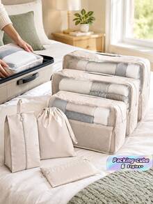 Premium Textured Solid Travel Packing Cube Sets, Multi‑Purpose Storage Organizer Bags, Ideal For Holiday, Festival, Weekend Getaway, Dorm, Back‑To‑School, Neatly Organizes Clothes, Makeup, Skincare, Phone & Small Items For Travel And Home Sorting - Multicolor - View 2