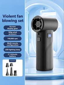 Teckwe Blower Udara Terkompresi Portabel Bertenaga dengan 130.000 RPM, Berat . Dilengkapi Kipas Turbo dengan 4 Kecepatan yang Dapat Diatur, Blower Listrik dengan Lampu LED dan Layar LED. Motor Tanpa Sikat Aliran Udara Tinggi Dilengkapi dengan Dua Baterai 2000mAh. - satu ukuran cocok untuk semua - View 9