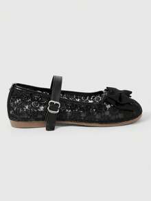 ROMWE Kawaii Women's Fashionable & Sweet Bow Decor Flats Valentine's Day Fall Shoes - Black + Lace Bow - View 9