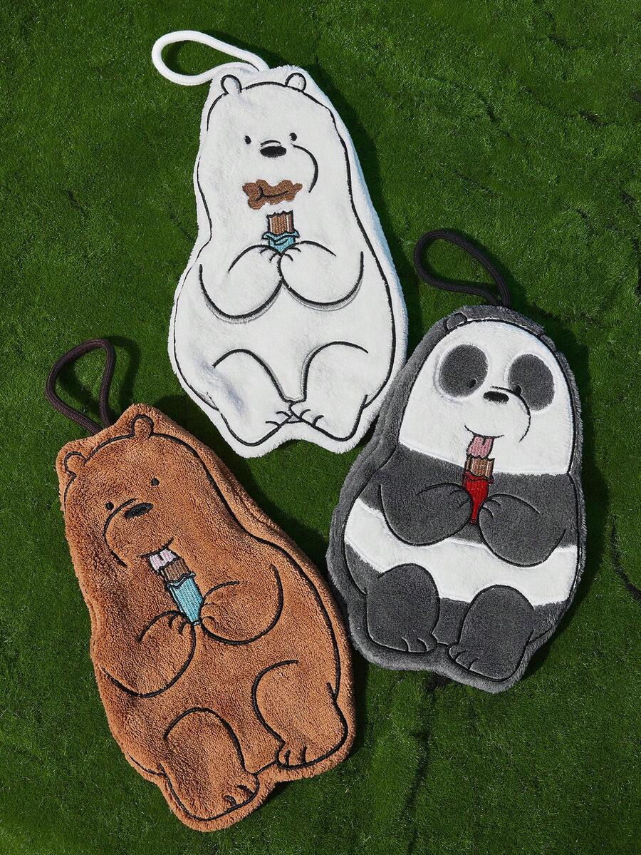 We Bare Bears X Joivida 1件裝可愛裸熊系列卡通掛巾,珊瑚絨吸水不掉毛快乾毛巾,非常適合廚房、浴室和健身房的日常手部擦拭,耐用且適合作為生日或週年紀念禮物 - 彩色 - 查看 1