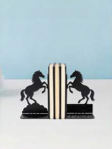 2/4PCS Metal Iron Rustproof Sturdy Creative Rearing Horse Silhouette Cutout Bookend Bookshelf Organizer For Desktop Home Office Desk Study Room Decorative Gift - View 5