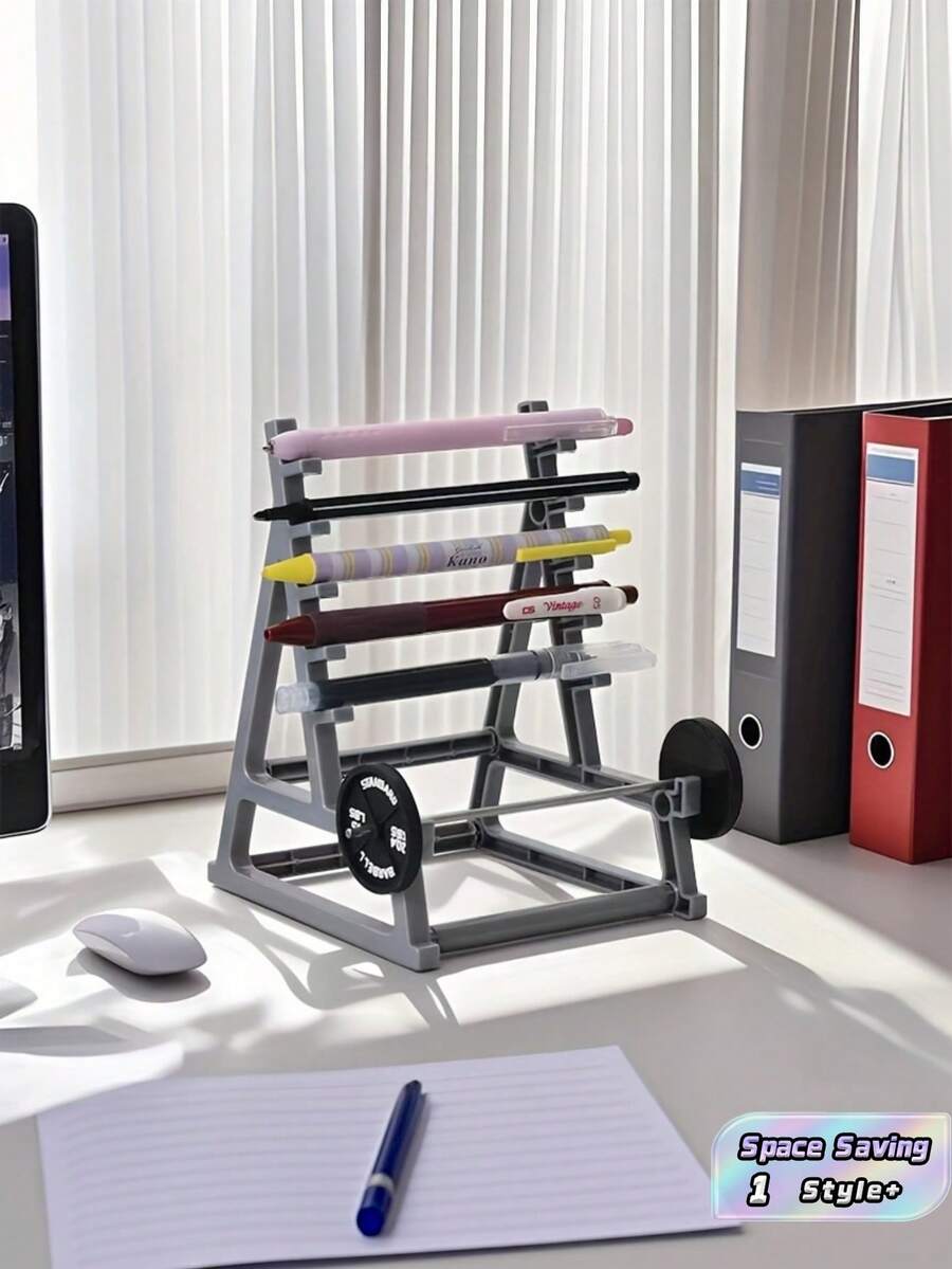 1 PC Holds Many Pens Non Slip Space Saving Barbell Holder Pencil Stand Desk Organizer For Home Office Studio Fitness Lovers Coworker Gift Christmas Birthday Back To School Must Have - View 1