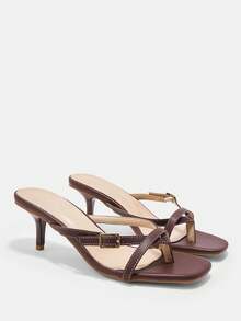 CUCCOO CURVES Women's Square Toe Heel Burgundy Toe Plus Fat High-Heeled Sandals - Burgundy - View 1