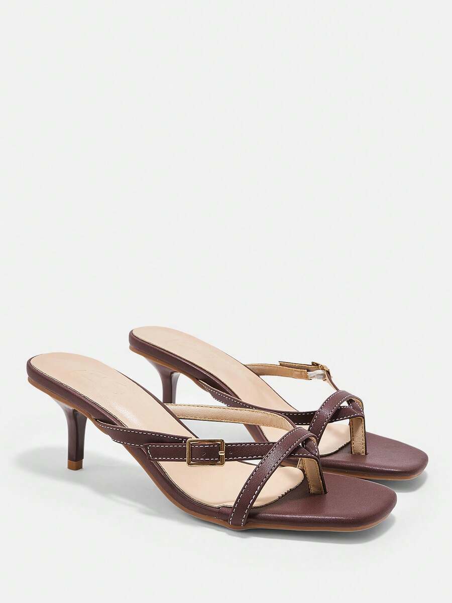 CUCCOO CURVES Women's Square Toe Heel Burgundy Toe Plus Fat High-Heeled Sandals - Burgundy - View 1