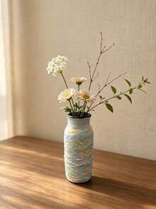 1PC Piece Resin Handpainted Textured Waterproof Blue Yellow Ombre Flower Vase For Living Room Dining Table Modern Farmhouse Home Decor Housewarming Gift Table Centerpiece - A - View 3
