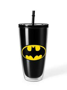 BATMAN X SHEIN 24 Oz / 700 Ml 雷射酷感平底杯，附心形閃亮裝飾 - 黑色 - 查看 4