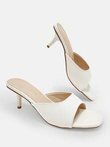 CUCCOO CURVES Women's Square Toe Electroplated Heel White Slip-On Fattened High-Heeled Sandals - White - View 3