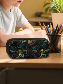 1PC 600D Polyester Large Capacity Pencil Case Cool Dinosaur Skeleton Fossil Print Zipper Closure Stationery Storage Pouch Multi‑Functional Pen Bag For Student Office Travel Daily Use - Multicolor - View 2