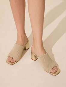 CUCCOO BASICS Spring And Summer Weaving Square Top Hollow High-Heeled Mules Mop, Breathable Open-Toe Mop - Gold - View 1