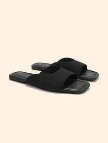 CUCCOO BASICS Fashion Classic Fabric Breathable And Comfortable Commuter Party Banquet Square Toe Flat Sole Shoes Fall Shoes - Black - View 2