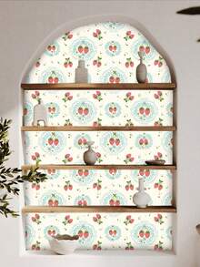 1PC 45x1000CM Self Adhesive Removable Peel And Stick Wallpaper Cherry Print Decorative Sticker For Living Room Bedroom Cabinet Furniture Home Renovation Easy To Install Reusable Wall Decor - multicolor - View 4