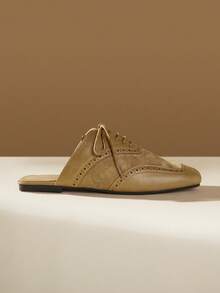 CUCCOO EASI Retro Square Toe Khaki Closed Toe Flats, Comfortable And Versatile, Slingback Shoes After Commuting, Women Fall Shoes - Khaki straps - View 1