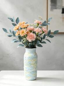 1PC Piece Resin Handpainted Textured Waterproof Blue Yellow Ombre Flower Vase For Living Room Dining Table Modern Farmhouse Home Decor Housewarming Gift Table Centerpiece - A - View 8