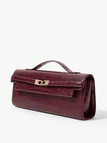 MUSERA Ladies Fashionable Elegant Simple Classic Burgundy Crocodile Faux Leather Gold Buckle Handbag, Daily Commuter Dating Party - Crocodile burgundy - View 5