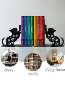 2PCS New Creative Cute Cat Shaped Metal Bookend Sturdy Durable Desktop Organizer Home Office Decor Art Craft Gift For Cat Lover Student Christmas Birthday Housewarming - View 2