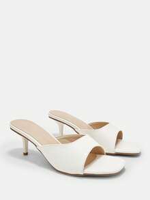 CUCCOO CURVES Women's Square Toe Electroplated Heel White Slip-On Fattened High-Heeled Sandals - White - View 1