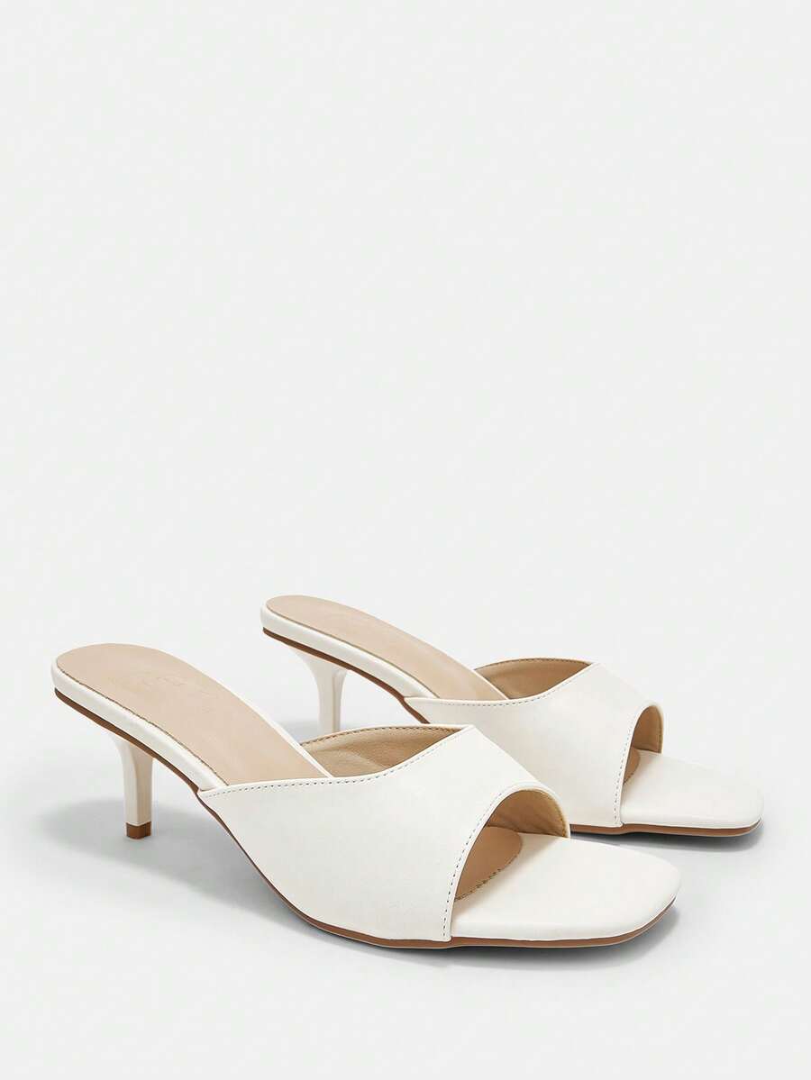 CUCCOO CURVES Women's Square Toe Electroplated Heel White Slip-On Fattened High-Heeled Sandals - White - View 1
