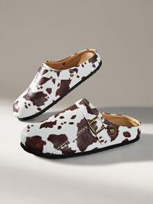 Solecia Cow Pattern Adjustable Metal Buckle Flats, Casual Slouchy Commuting Sandals - Cow color 3 - View 4