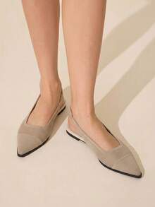 CUCCOO BASICS Apricot Hollow Back Strap Flat Shoes Pointed Toe Low Vamp Simple Gentle Style Spring And Summer Breathable Closed Toe Shoes Fall Shoes - Apricot - View 2