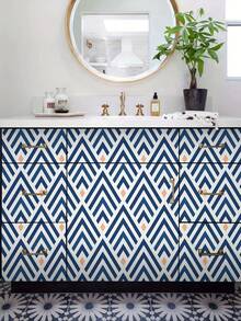 1PC Self Adhesive Removable Peel And Stick Instant Apply Wallpaper Blue White Geometric V Arrow Pattern Decorative Wall Sticker For Living Room Bedroom Kitchen Cabinet Furniture Makeover Home Interior Wall Decor Renovation Easy DIY Install - multicolor - View 4