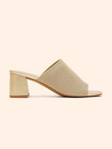 CUCCOO BASICS Spring And Summer Weaving Square Top Hollow High-Heeled Mules Mop, Breathable Open-Toe Mop - Gold - View 5