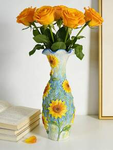 1PC Resin Sunflower Relief Vase Nordic Art Style Home Decor Flower Vase Tabletop Centerpiece For Living Room Entryway Wedding Party Gift - A - View 4