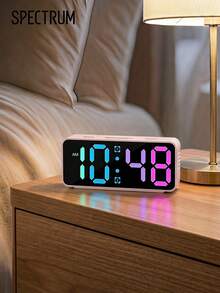1 buah Jam Alarm LED Digital RGB, 15 Mode Warna, Layar Cermin Besar, Alarm Ganda, Kecerahan yang Dapat Diatur, Jam Meja Bertenaga USB-C untuk Kamar Tidur dan Kantor, Warna Pink - Beraneka warna - View 1