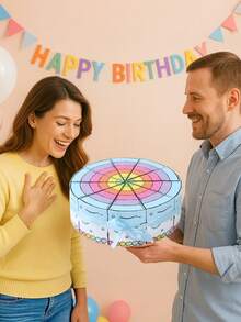 10 PCS Triangle Cake Shaped Gift Boxes With Ribbons Rainbow Pattern Square Decorative Party Boxes And Decorations For Birthday Wedding Bridal Shower Anniversary Celebration Home Table Centerpiece Supplies - View 3