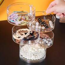 Kotak Perhiasan Putar 5 Tingkat, Organizer Perhiasan Multi-Lapisan Transparan Sederhana dengan Sekat Anti Debu, Kotak Penyimpanan Hemat Ruang untuk Kalung, Gelang, Jepit Rambut, Kosmetik, Dekorasi Rumah untuk Hari Valentine & Musim Kembali ke Sekolah - Satu ukuran cocok untuk semua. - View 3