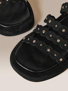 HighSole Wave Lace Rivet Decoration Thick Sole Sweet Cool Retro Comfortable Rear Empty Sandals Dating Daily Wear - Black - View 5