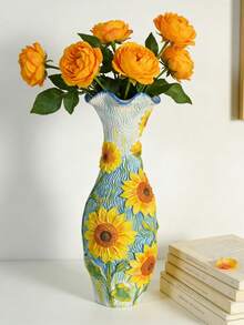 1PC Resin Sunflower Relief Vase Nordic Art Style Home Decor Flower Vase Tabletop Centerpiece For Living Room Entryway Wedding Party Gift - A - View 5