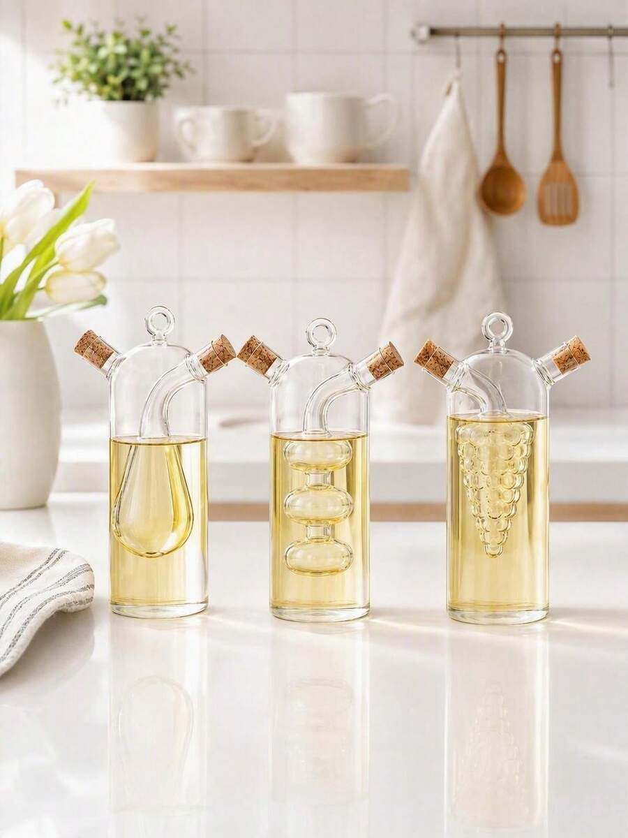 Haus Hana 2-In-1 Olive Oil And Vinegar Dispenser, Transparent Glass Oil And Vinegar Bottles, Oil Bottles With Dual Pour Spouts, Suitable For Kitchen Cooking Utensils - multi-specification - View 1