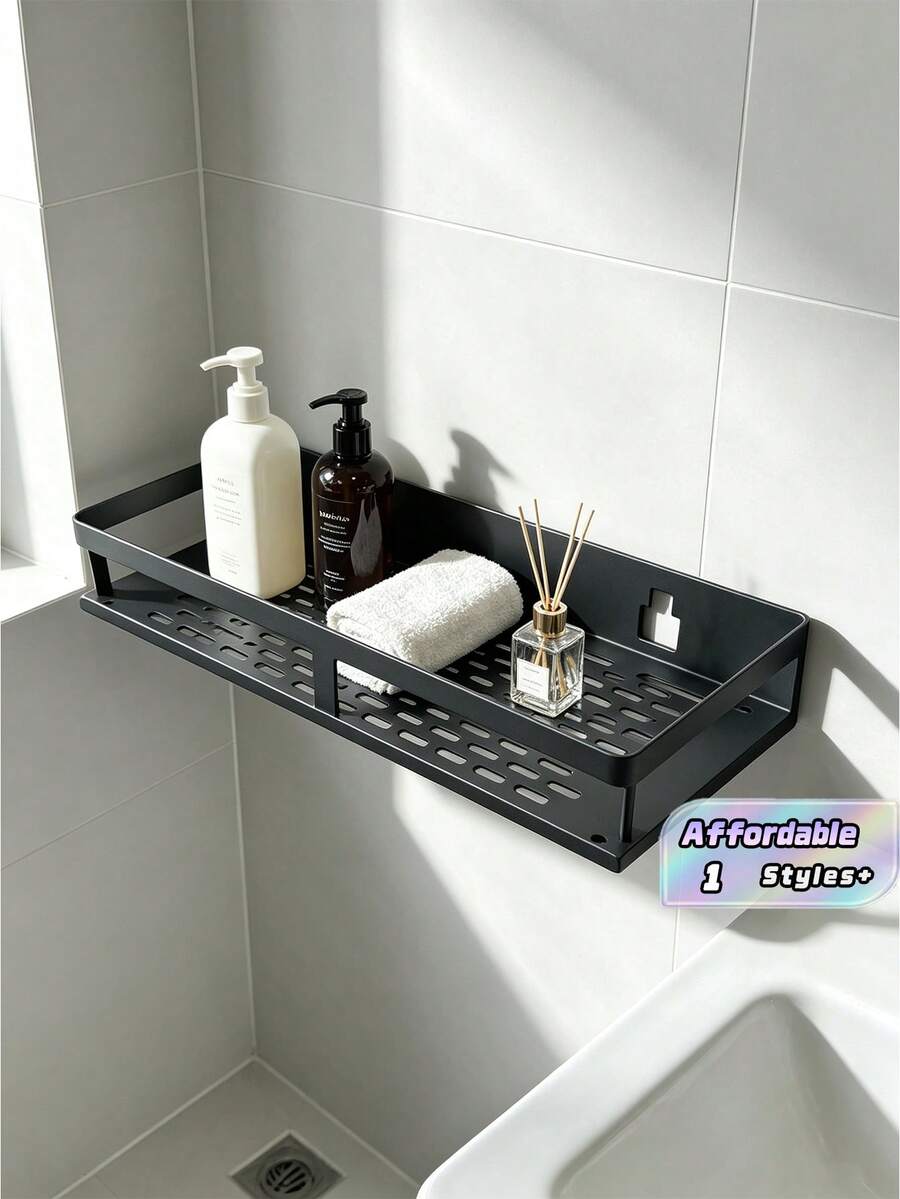1 Suction Cup Storage Rack, No-Drill Bathroom Storage Rack, Aluminum Shower Basket - Wall-Mounted Space-Saving Storage Rack, Suitable For Placing Shampoo, Conditioner And Bath Products - multicolor - View 1