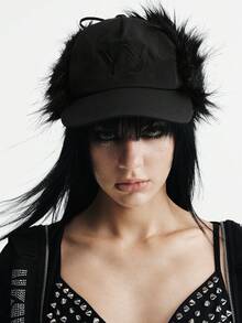 MortiRose 1Pc Black Letter Three-Dimensional Embroidery Simple And Fashionable Baseball Cap, Plush Dark Sweet And Cool Wind Hat Decoration Niche Single Item - Black - View 1