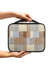 1PC Durable Polyester Book Carrying Case With Comfortable Top Handle Two Way Zipper Vintage Patchwork Floral Striped Plaid Print Portable Book Storage Protective Bag For Daily Commute Travel Outdoor Weekend Trip Book Organizer - Multicolor - View 5