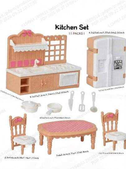 MINKOJA Bộ đồ chơi nội thất nhà búp bê mini phòng khách, bếp, phòng ngủ và phòng tắm, đồ chơi nhựa bền, tỉ lệ 1:12, phù hợp cho bé gái 3-8 tuổi, series đóng vai làm việc nhà