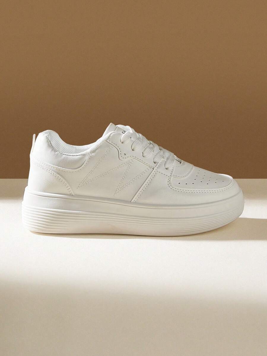 CUCCOO EASI Women's Platform Casual Shoes With Lace-Up Round Toes - pure white - View 1