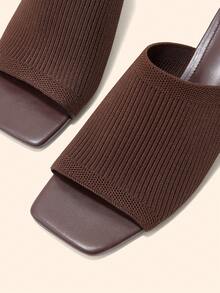 CUCCOO BASICS Spring And Summer Weaving Square Top Hollow High-Heeled Mules Mop, Breathable Open-Toe Mop - Brown - View 5