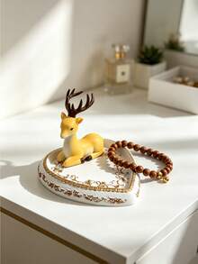 1PC Resin Heart Shaped Yellow Reindeer Golden Embossed Jewelry Storage Tray Organizer Box For Earring Ring Necklace Bedroom Vanity Dresser Desktop Elegant Home Decor Gift Ornament - Multicolor - View 7
