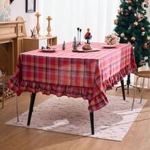 Cirelle Christmas Plaid Tablecloth With Ruffles - Festive Red Tartan Plaid Table Cover, Washable Holiday Table Cloth With Ruffled Hem For Dining Room, Kitchen & Party - Red - View 7