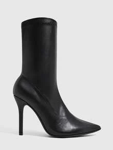 Daringsoles Versatile Skinny Pointed Heel Elastic Medium Boots Fall Boots - Black - View 2