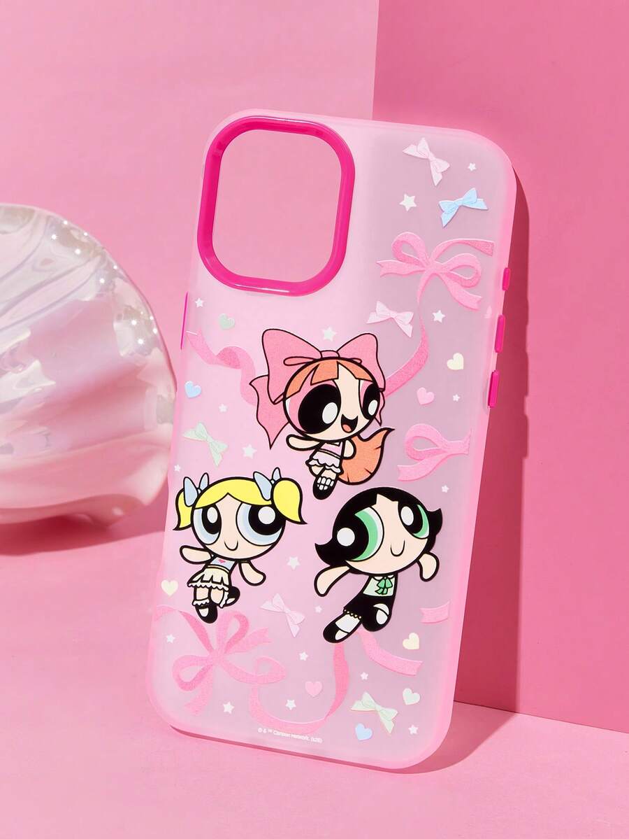 THE POWERPUFF GIRLS X SHEIN 卡通圖案粉色糖果色手機殼,防摔保護 11-17 系列手機殼 - 彩色 - 查看 1