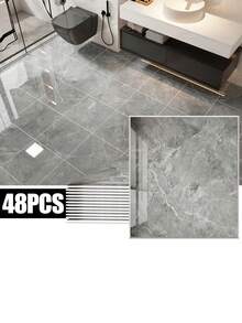 48Pcs Thick PVC Self Adhesive Floor Tiles Waterproof Wear Resistant Removable Peel And Stick Marble Pattern Vinyl Flooring For Bathroom Kitchen Living Room Bedroom Rental Apartment Hotel DIY Renovation Decor - multicolor - View 7