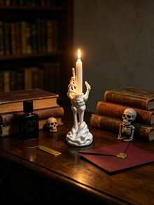 Gothic Skeleton Hand Taper Candlestick Holder, Halloween Themed Taper Candle Stand, Spooky Decorative Desktop Ornament For Table, Mantel, Home Party Decoration, Halloween Gift, Candle Excluded - one-size - View 8