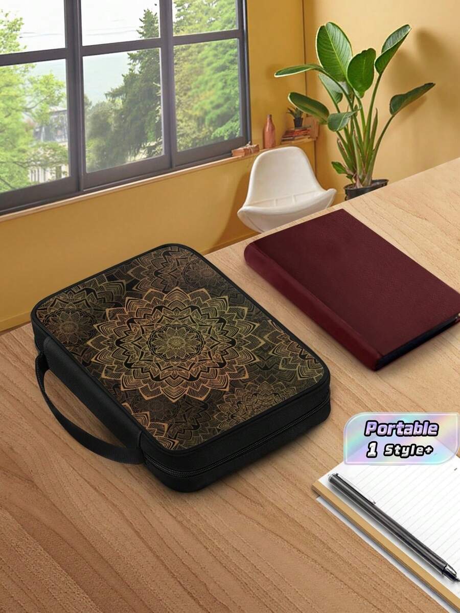 1 Buah Tas Pembawa Buku Ringan dari Poliester dengan Pegangan Atas, Resleting Dua Arah, Motif Bunga Mandala Emas Vintage, Tas Pelindung Penyimpanan Buku Portabel untuk Perjalanan, Aktivitas Luar Ruangan, Akhir Pekan, dan Pengatur Buku Harian - MultiWarna - View 1